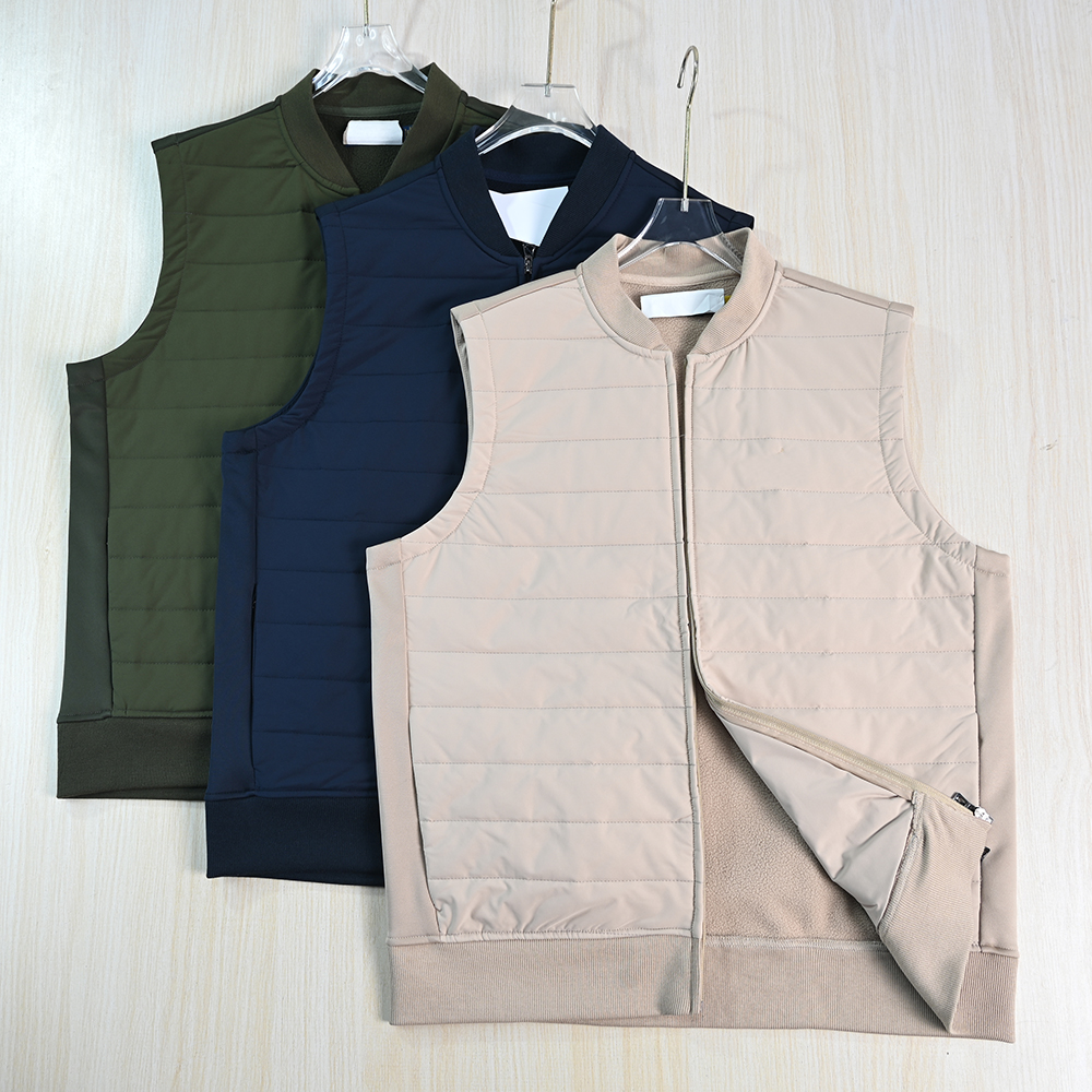 绗缝拼接针织一体绒立领保暖马夹