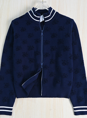 思琪女装 2510/16 美系K尔植绒满字母螺纹立领休闲针织夹克外套