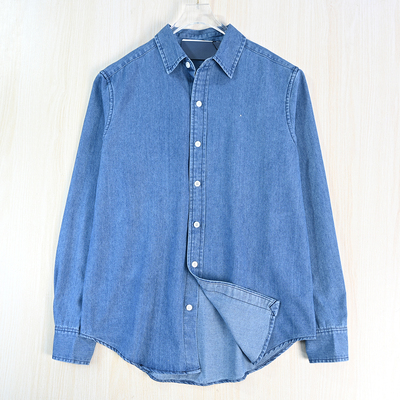 通勤水洗棉休闲长袖牛仔蓝衬衫