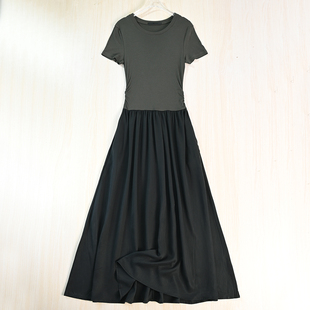 短袖 思琪女装 优雅气质柔软轻薄圆领T恤拼接修身 连衣裙 263