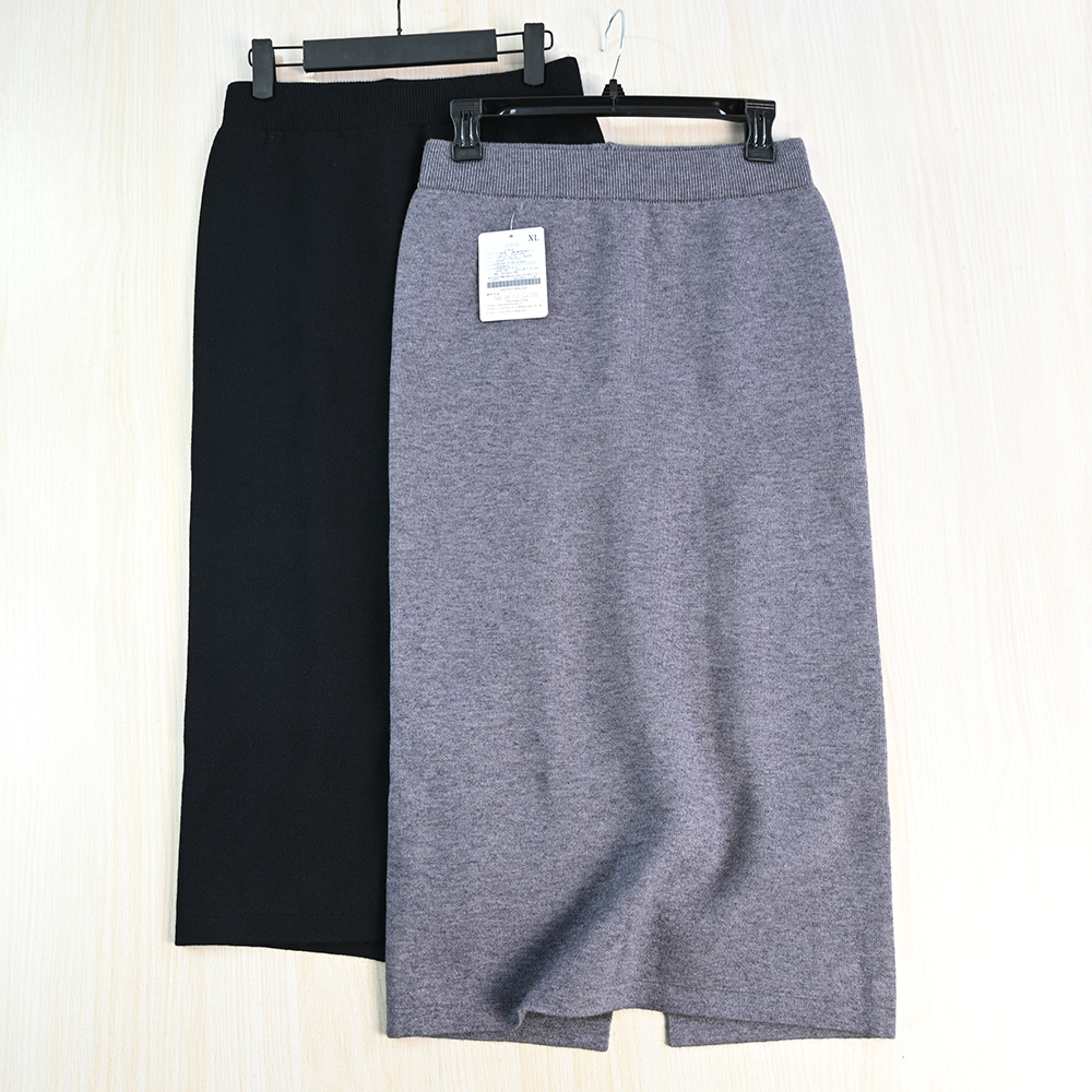 厚实加绒后开叉H型针织半身裙