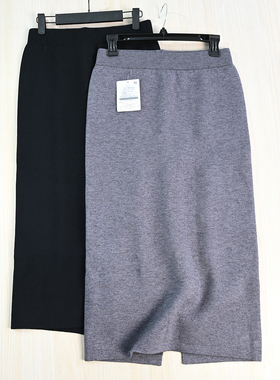 思琪女装2511/24 冬季厚实加绒松紧腰后开叉H型针织半身裙