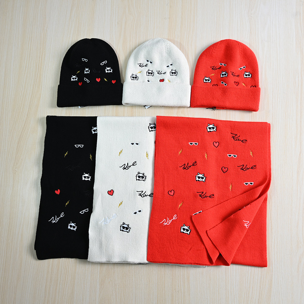 12|5 미국 K 스타일 절묘한 자수 두꺼운 바늘 따뜻한 니트 모자 모직 스카프