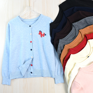 针织开衫 思琪女装 长袖 29青春风软糯刺绣贴布卡通马圆领修身 2512