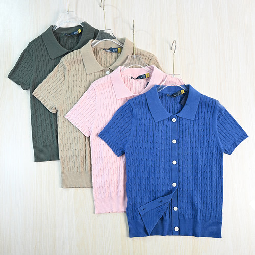 棉线绞花休闲短款短袖针织开衫