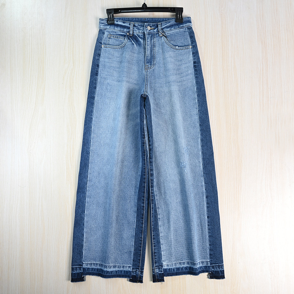 思琪女装 263/5时髦拼色高腰宽松休闲牛仔长裤