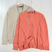 2510 美国单色织满字母V领系扣休闲长袖 思琪女装 针织开衫