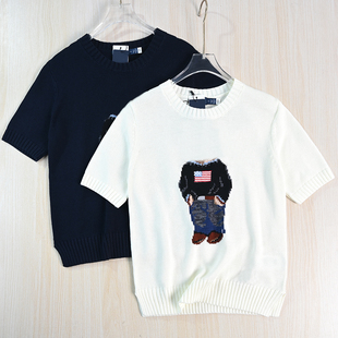 短袖 思琪女装 美国单卡通熊粗针棉线圆领休闲短款 毛衣 2512