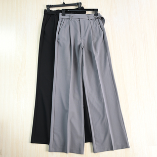 休闲裤 28通勤垂感弹力高腰系腰带宽松直筒工装 257 思琪女装