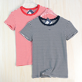 261 美汤系螺纹弹力棉撞色条纹圆领修身 思琪女装 休闲短袖 T恤