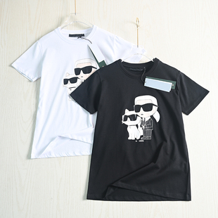 短袖 思琪女装 卡通小人猫胶印设计棉质夏季 时尚 圆领T恤 美系风格