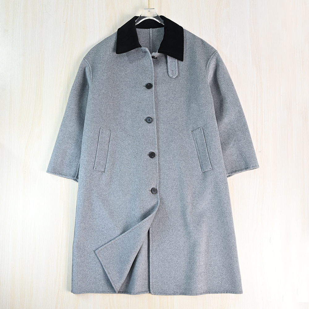 气质双面呢撞色翻领羊毛大衣外套