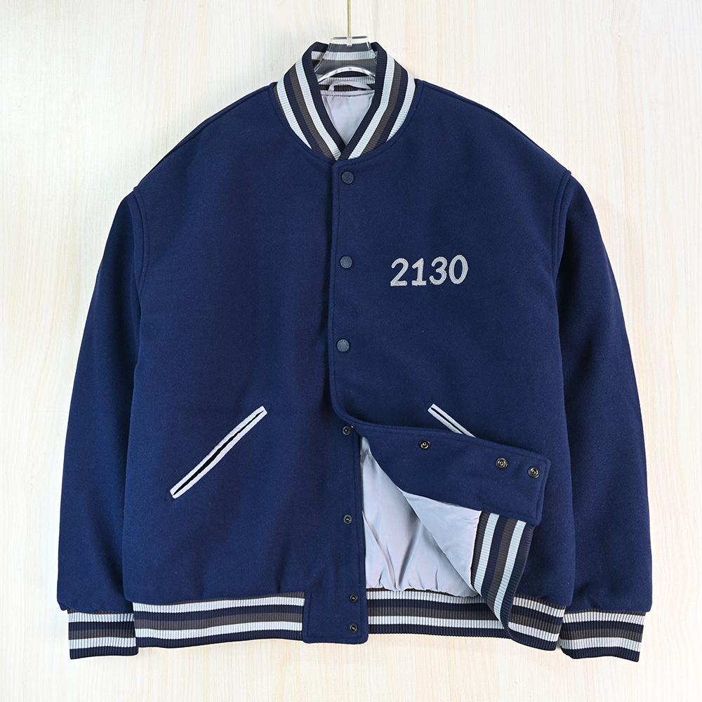 仿毛呢螺纹领夹棉保暖棒球服夹克