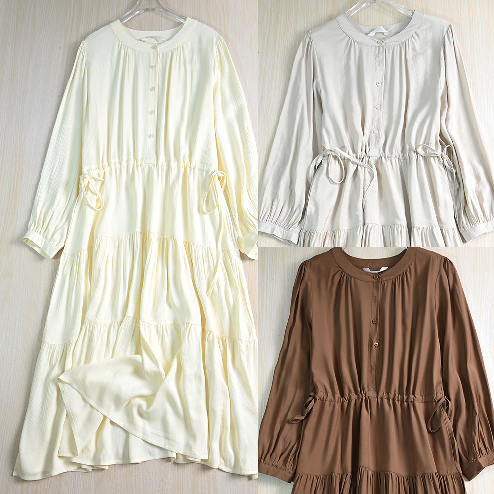 优雅气质丝质垂感收腰长袖连衣裙