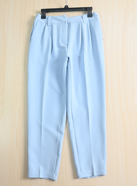 思琪女装  9/9 波兰单清爽浅蓝色干练利落OL通勤休闲哈伦裤西装裤