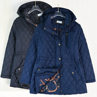 美国单菱格绗缝可脱卸帽腰绳收身休闲棉衣棉服 思琪女装 2512