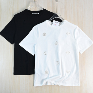 刺绣镂空花棉质圆领宽松休闲短袖 思琪女装 19欧 T恤 263