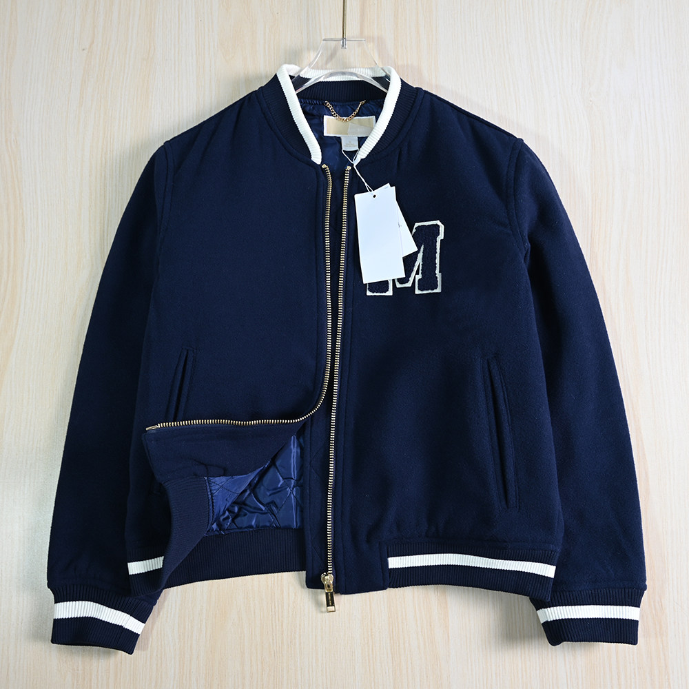 羊毛混纺螺纹立领夹棉棒球服外套