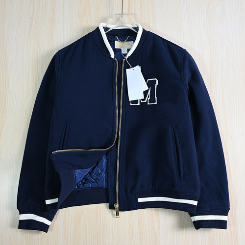 羊毛混纺螺纹立领夹棉棒球服外套