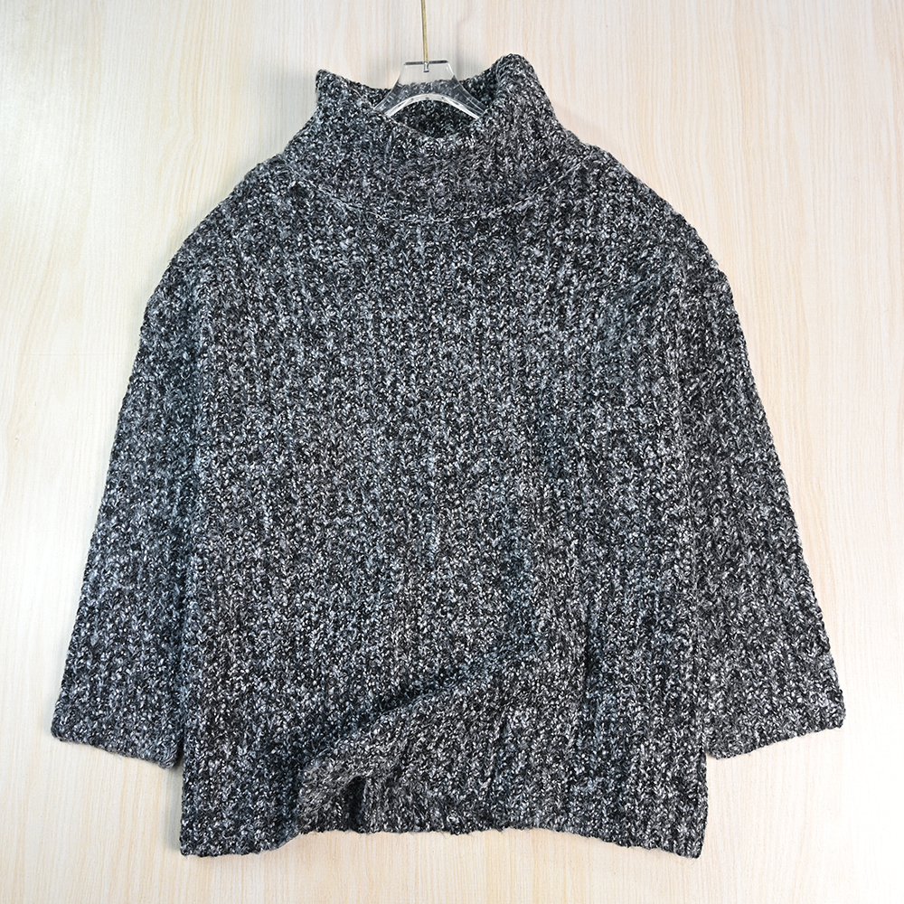 松弛感羊毛混纺混色高领长袖毛衣