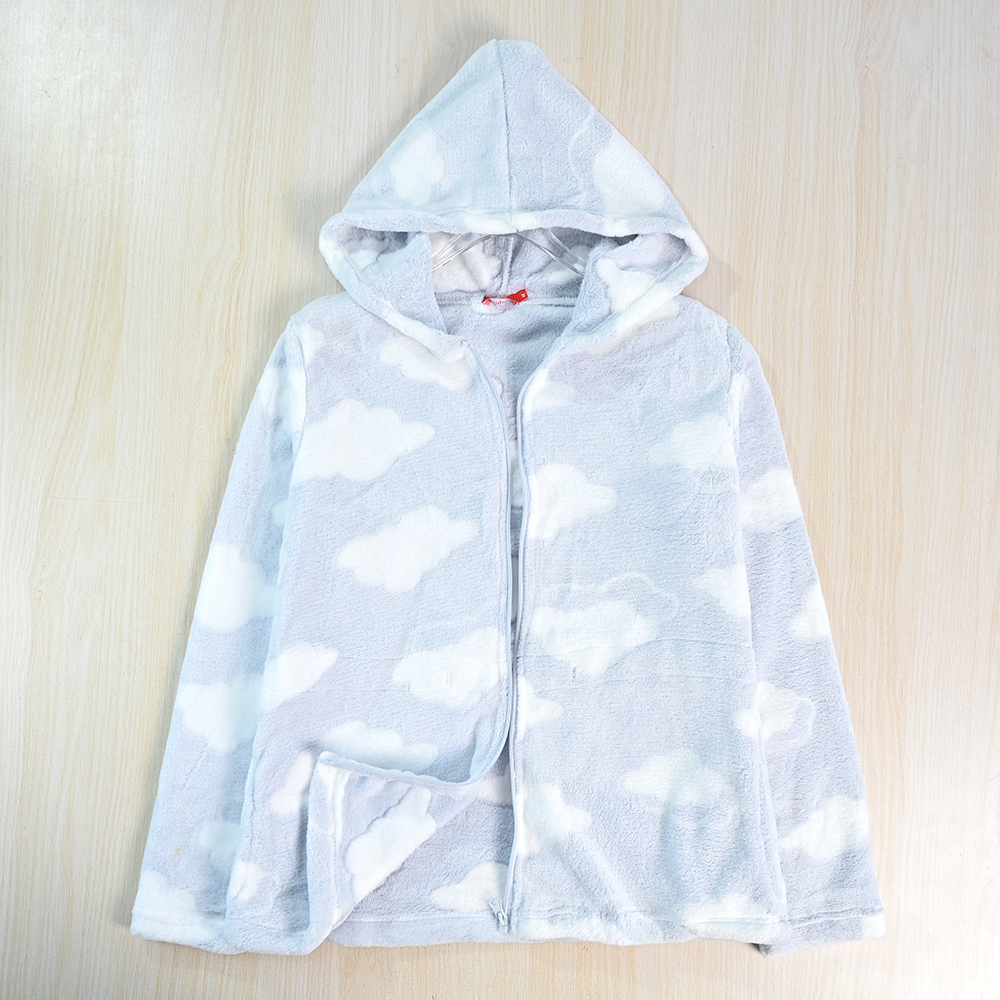 柔软珊瑚绒连帽拉链睡衣居家服