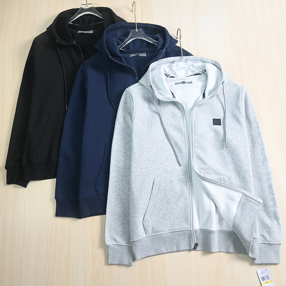 简约纯色腹绒连帽长袖开身卫衣