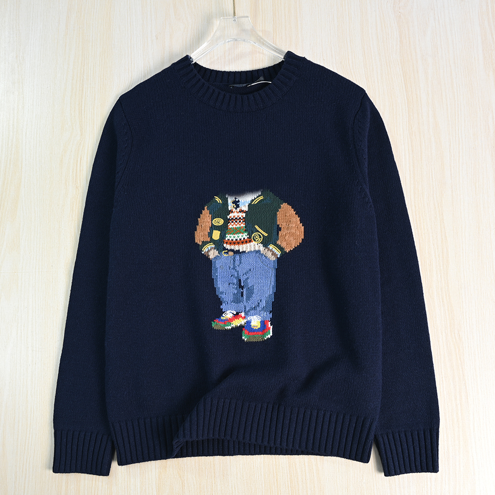 情侣款2510/09  经典卡通熊粗针羊毛圆领长袖针织厚实毛衣