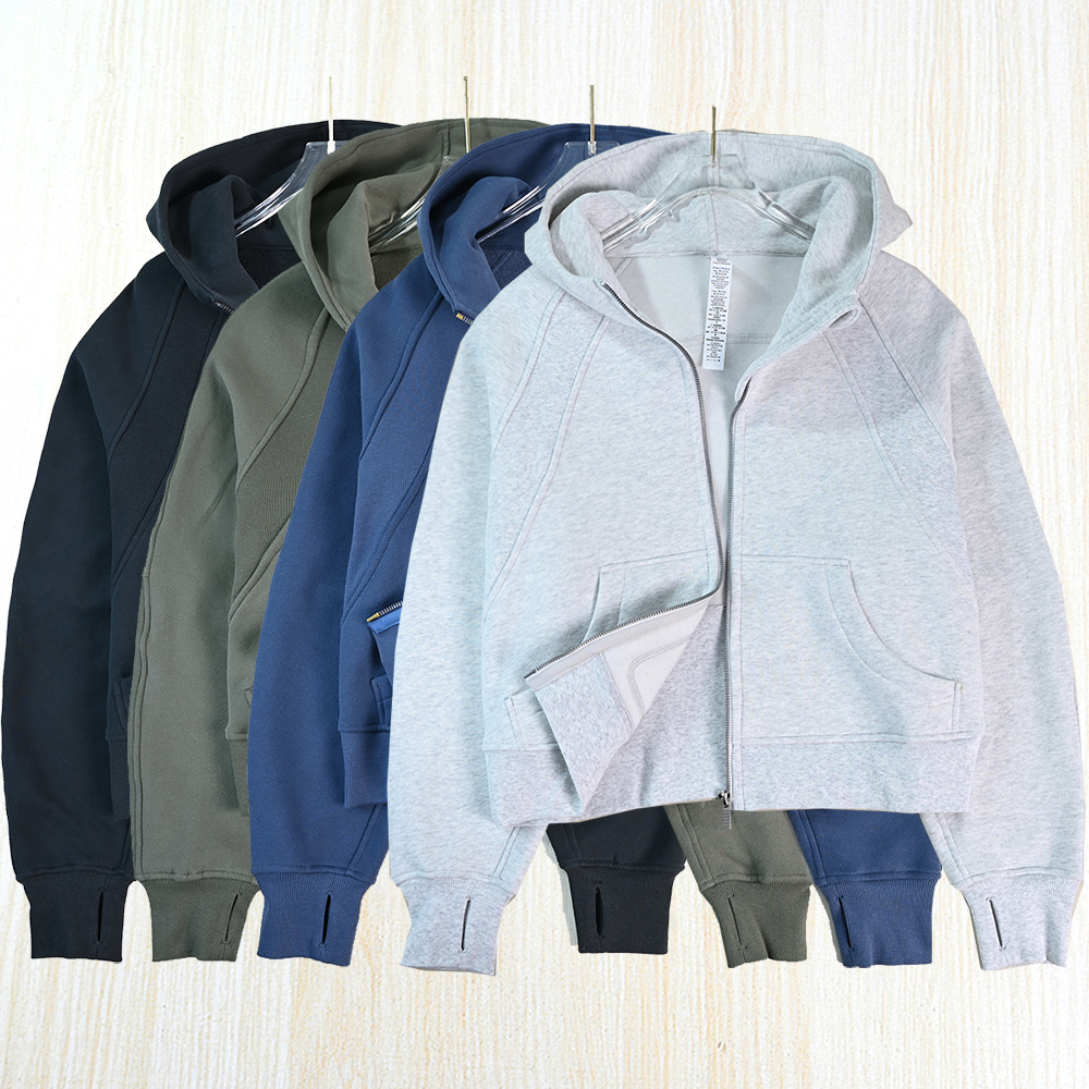 休闲腹绒拼接连帽插肩手指袖卫衣