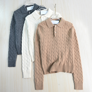 刺绣软和绞花polo领休闲针织衫 思琪女装 经典 259