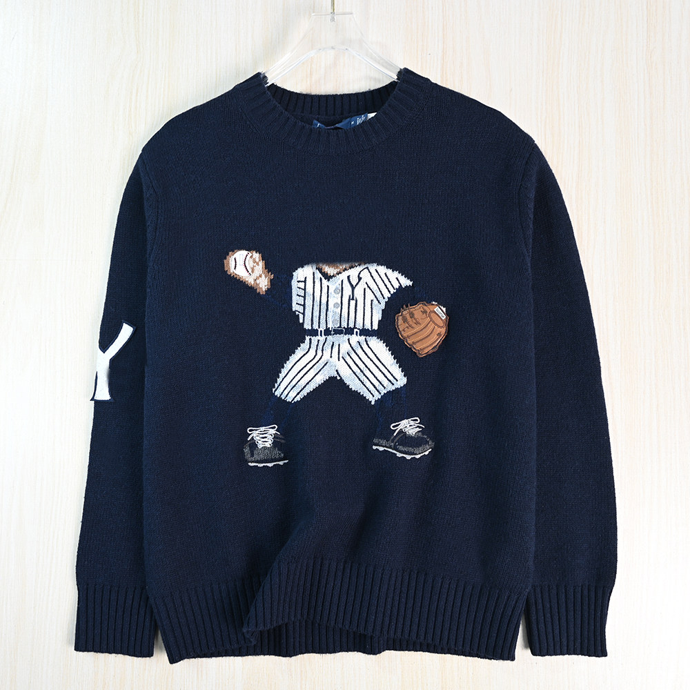 粗针羊毛混纺圆领长袖针织毛衣