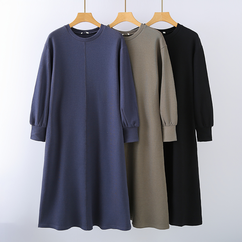 思琪女装2511/06休闲卫衣裙简约百搭圆领落肩长袖中长款连衣裙女