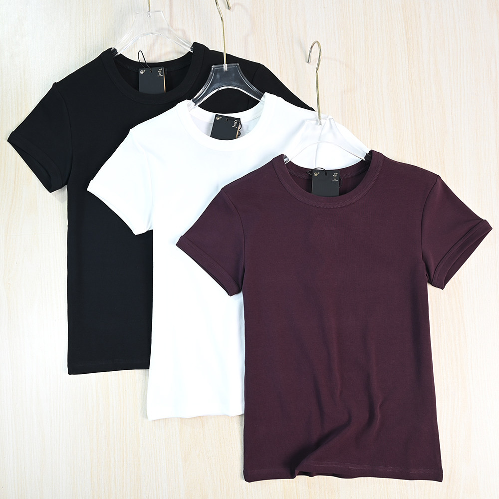 思琪女装261/5 通勤基础款棉质圆领修身短款休闲短袖T恤