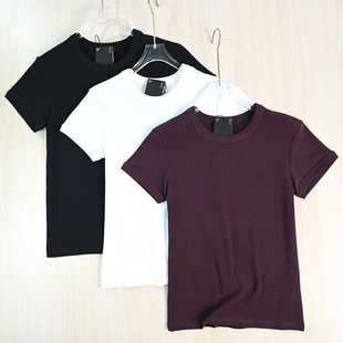 思琪女装261/5 通勤基础款棉质圆领修身短款休闲短袖T恤