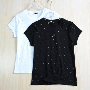 Siqi Women's Clothing 254/28 Cotton Full Diamond Hot Diamond Letter Round Neck Casual Short Sleeve T-shirt
