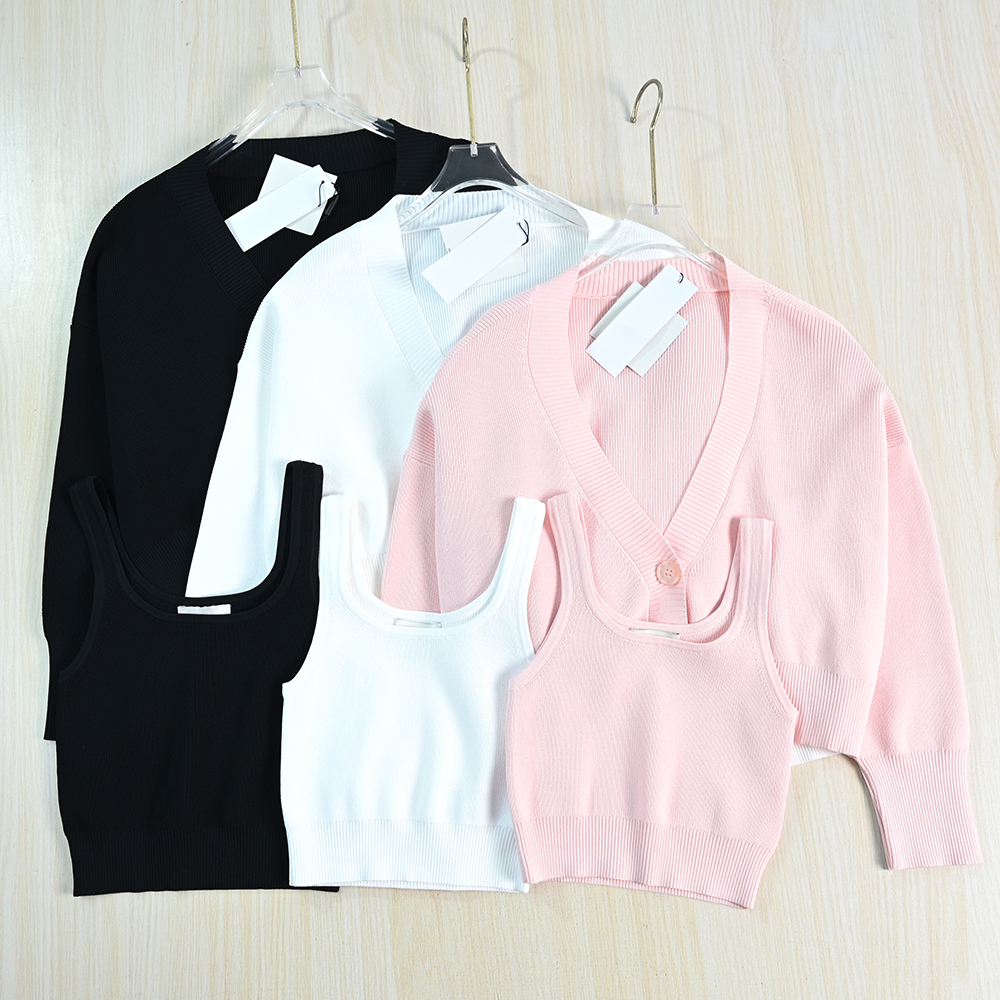 气质宽松休闲针织开衫背心两件套