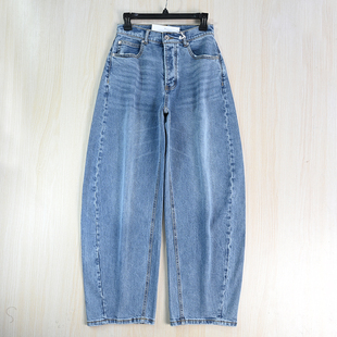 轮廓型水洗棉高腰香蕉型弯刀牛仔长裤 思琪女装 厚款 2512