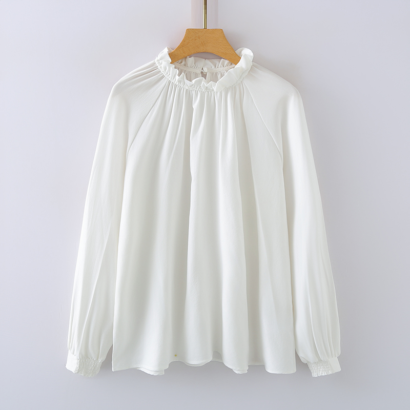 思琪女装2511/06木耳花边领白衬衫法式简约宽松廓形插肩袖上衣女
