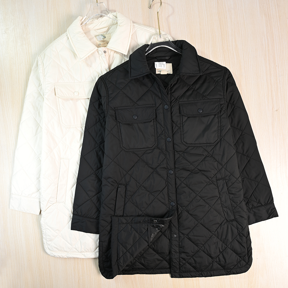 菱格绗缝宽松休闲中长款薄棉服