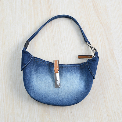水洗牛仔布单肩手提腋下包饺子包