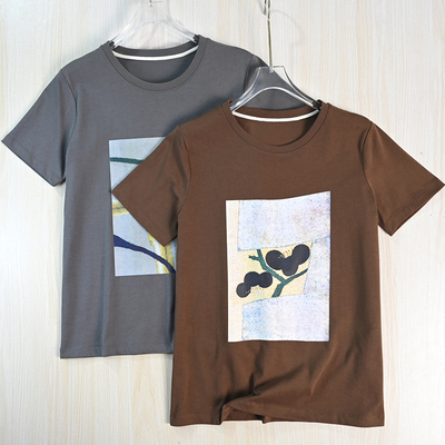 优雅棉质印花圆领休闲短袖T恤