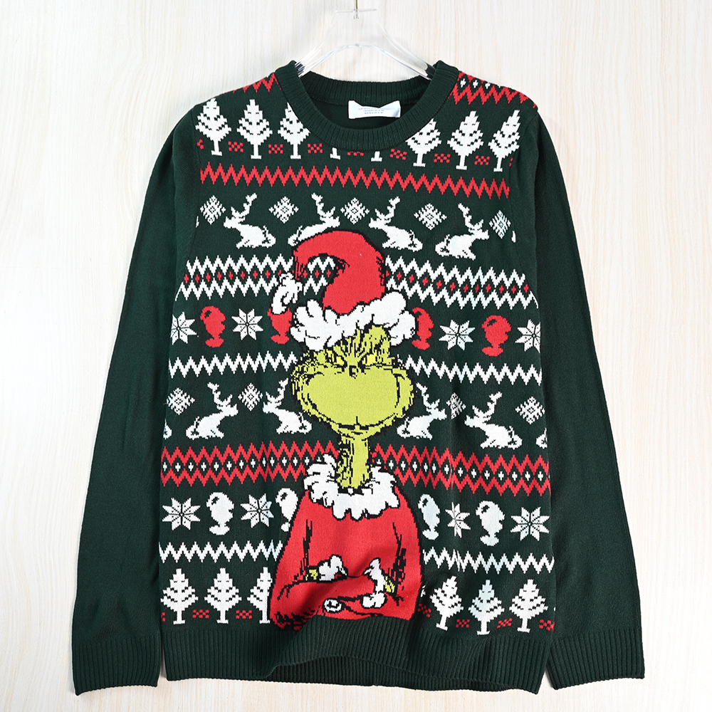 圣诞风提花圆领休闲长袖针织衫