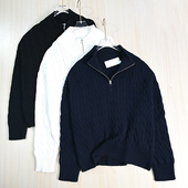 针织衫 思琪女装 经典 刺绣绞花棉线半拉链立领宽松落肩长袖 2510