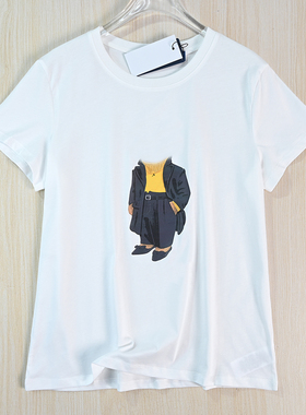 思琪女装 2511/27 美国单胶印刺绣卡通熊棉质圆领修身休闲短袖T恤