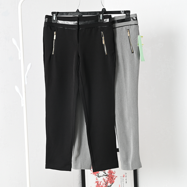 B06思琪女装 美系狮子头品质金属拉链腰部PU拼接西装休闲裤有大码