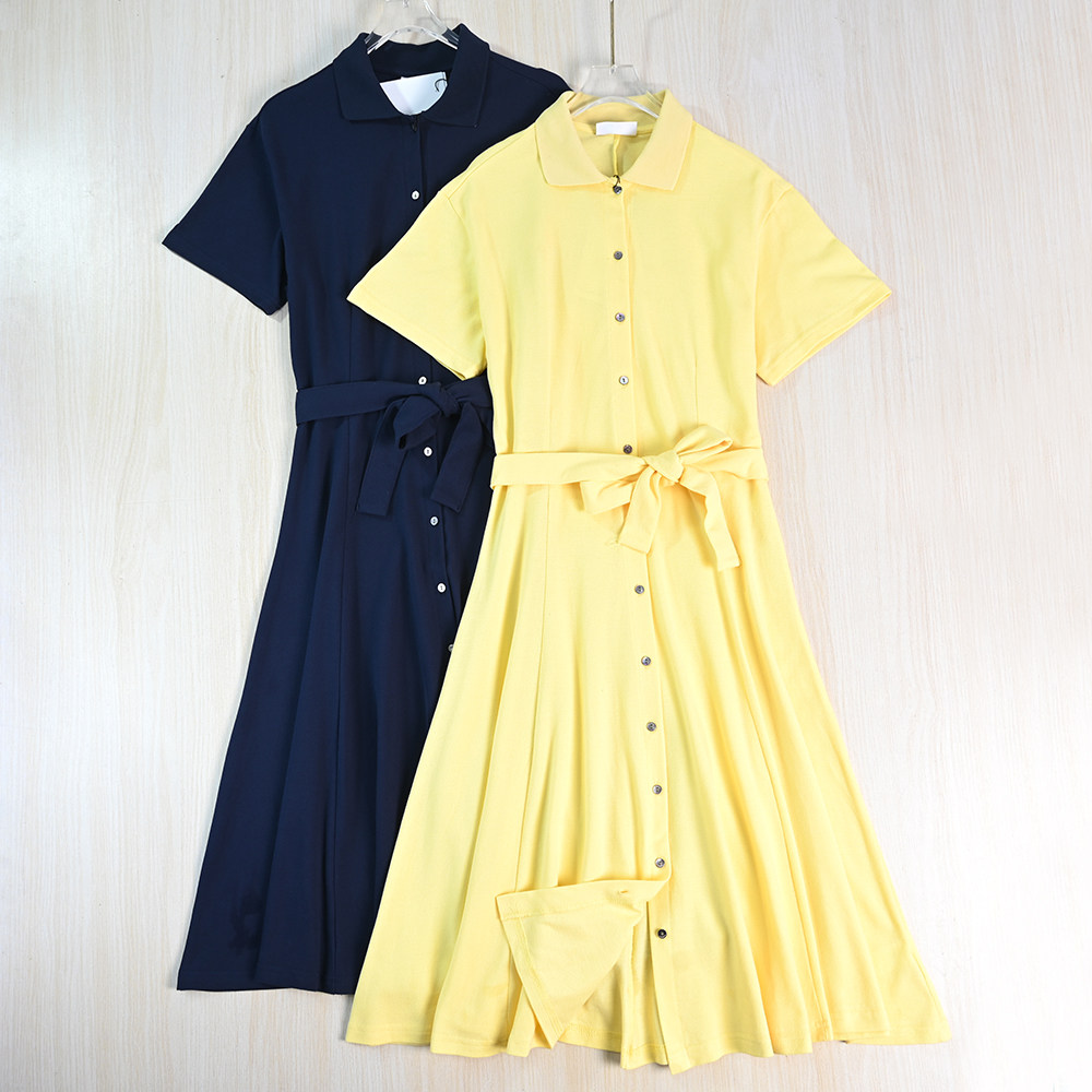 思琪女装 262/6 法国单气质珠地棉翻领系扣修身短袖针织连衣裙