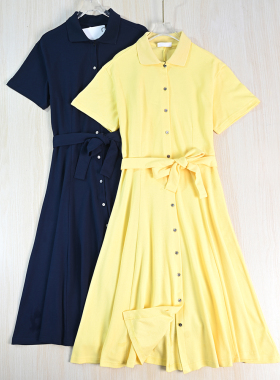 思琪女装 262/6 法国单气质珠地棉翻领系扣修身短袖针织连衣裙