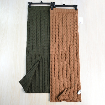 绞花松紧腰H型中长款针织半身裙