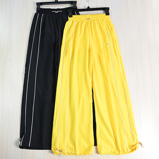 运动休闲撞色牙签条松紧高腰宽松阔腿长裤 22薄款 259 思琪女装