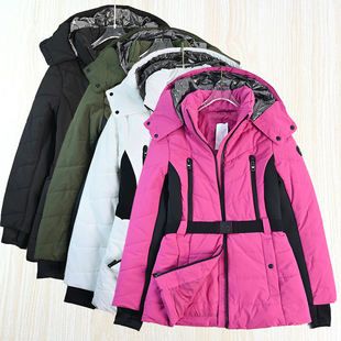 美M系厚实防风袖 保暖拼接可脱卸帽腰带休闲棉服 2512 思琪女装