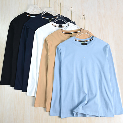 丝光棉胶印字母圆领休闲长袖T恤